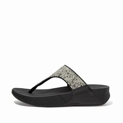 Fitflop Women's LULU Shimmer Toe-Post Sandals - Black, XT0183697